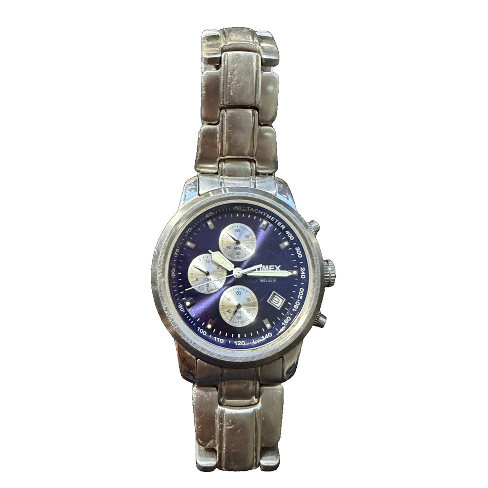 Timex Men's Chronograph Watch Blue Dial Stainless Steel Bracelet WR 50M